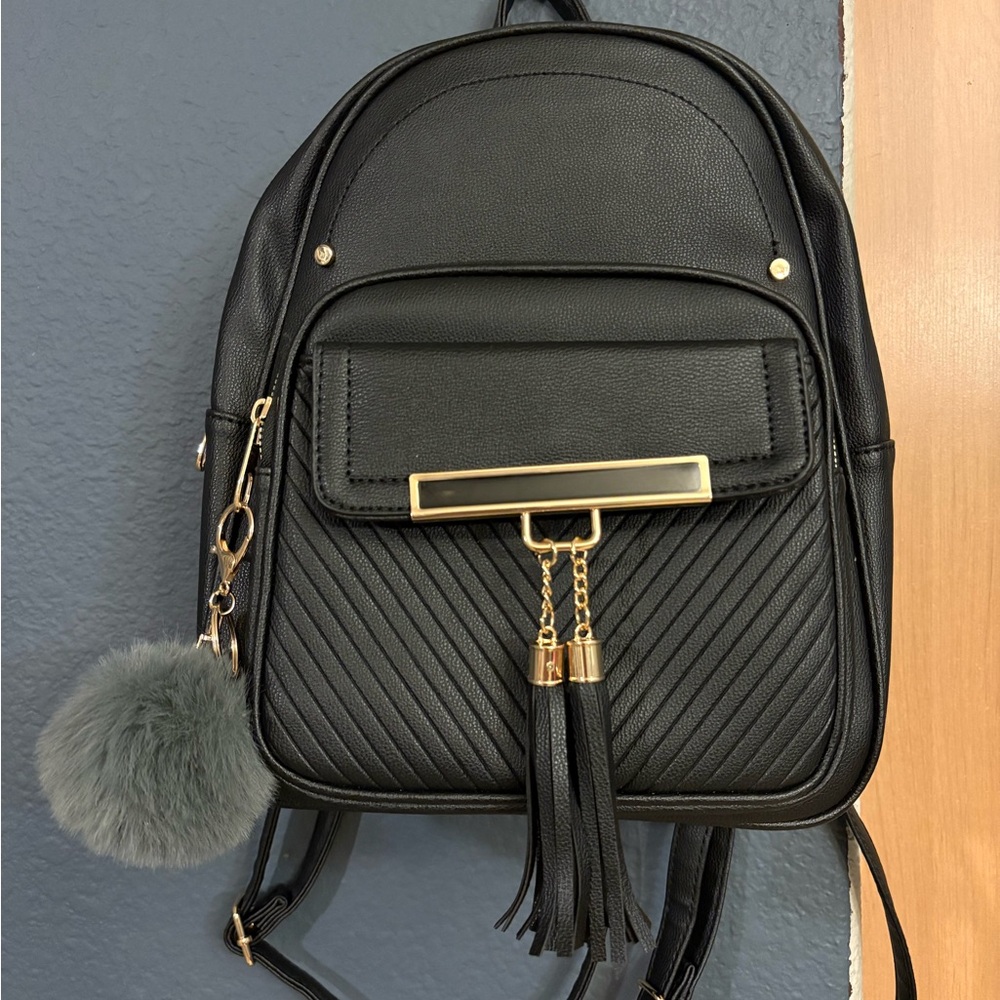 Black Backpack with Tassel keychain